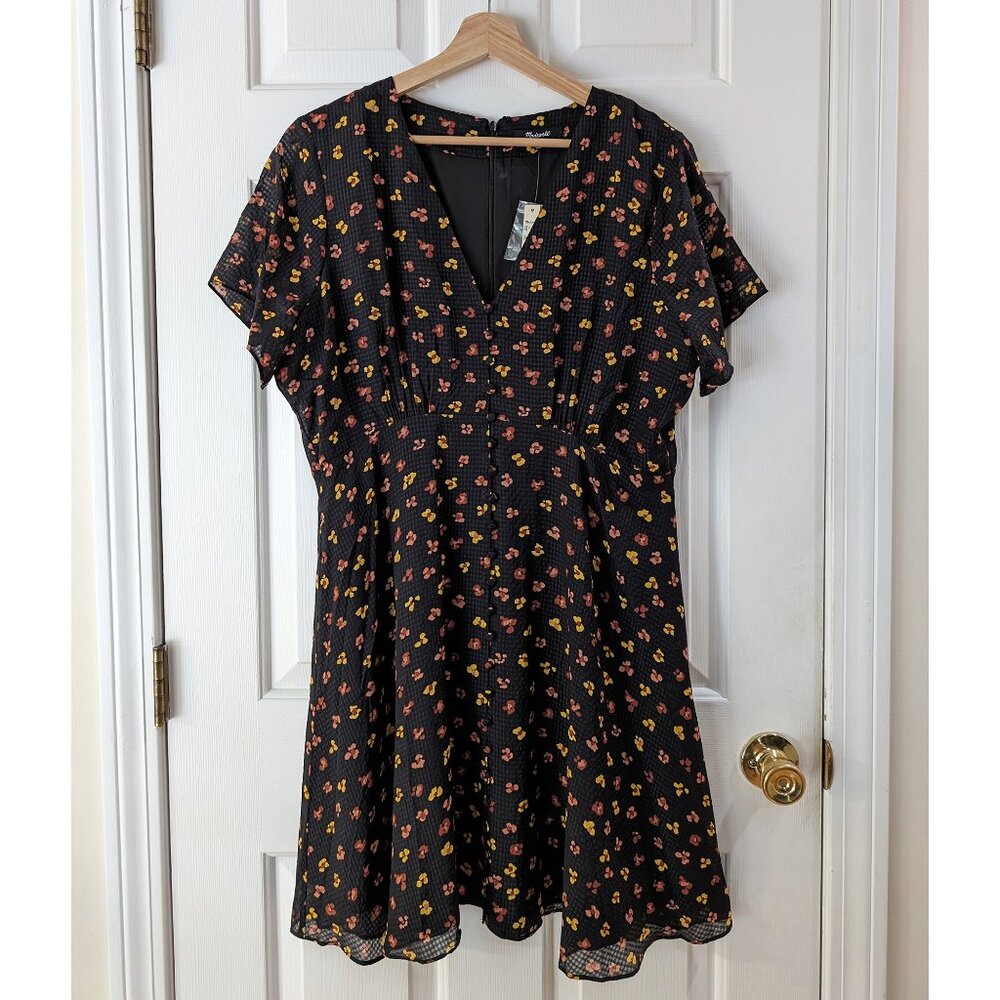 NWT Madewell Silk Button-Front Swing Dress Feline Floral